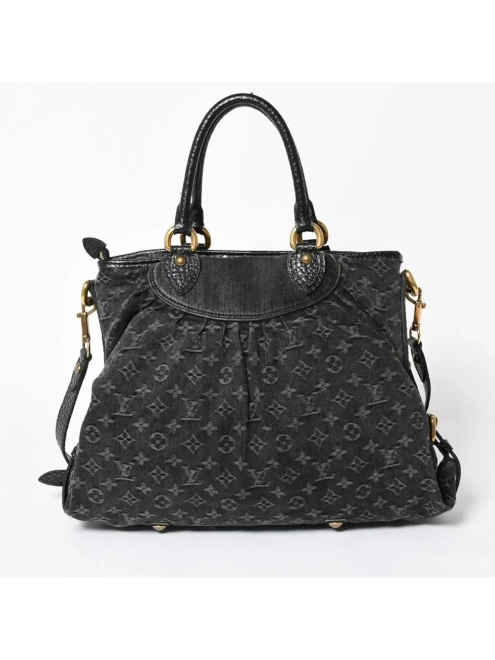 Louis Vuitton Handbag Monogram Denim Neo Cabby GM Black Leather 2-Way
